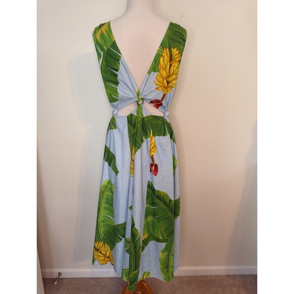 Farm Rio Fresh Bananas Cut Out Midi Dress Size Medium Linen Tropical - Picture 6 of 13